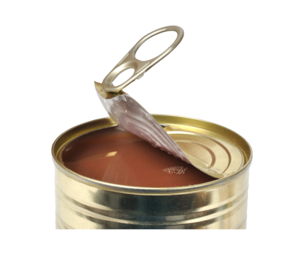 tin can with pop top partially pulled back on can of soup